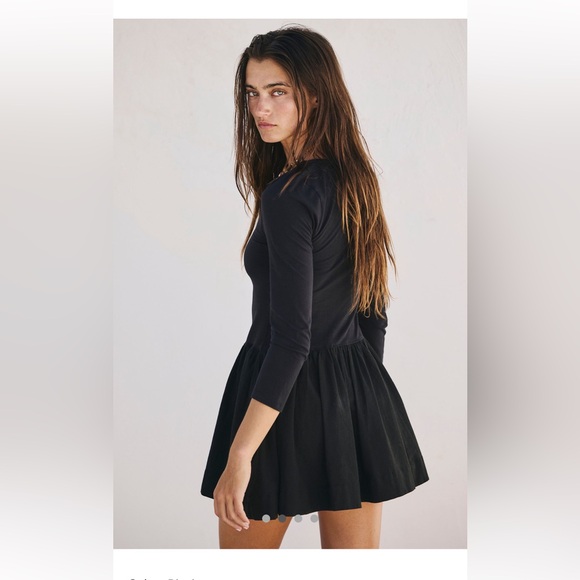Free People Black Onda Drop Waist Long Sleeve mini Dress - Picture 5 of 6